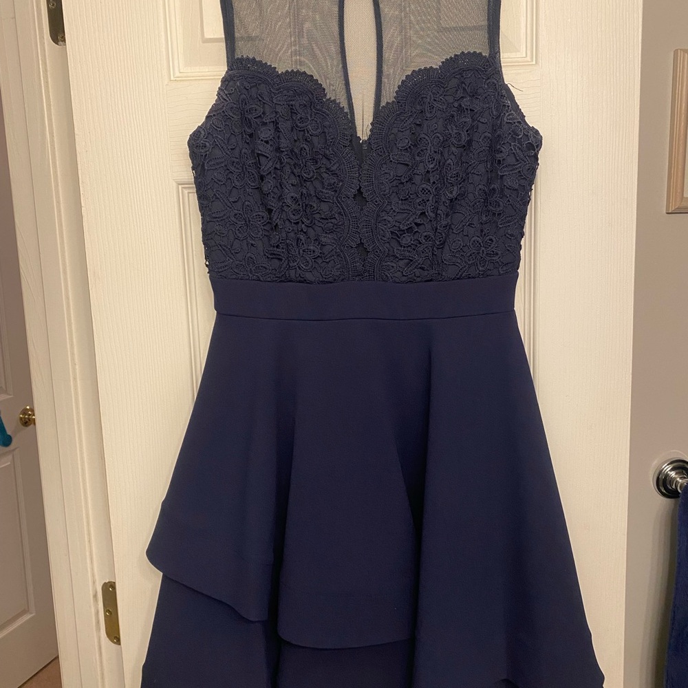 Elegant Navy Blue Lace Dress